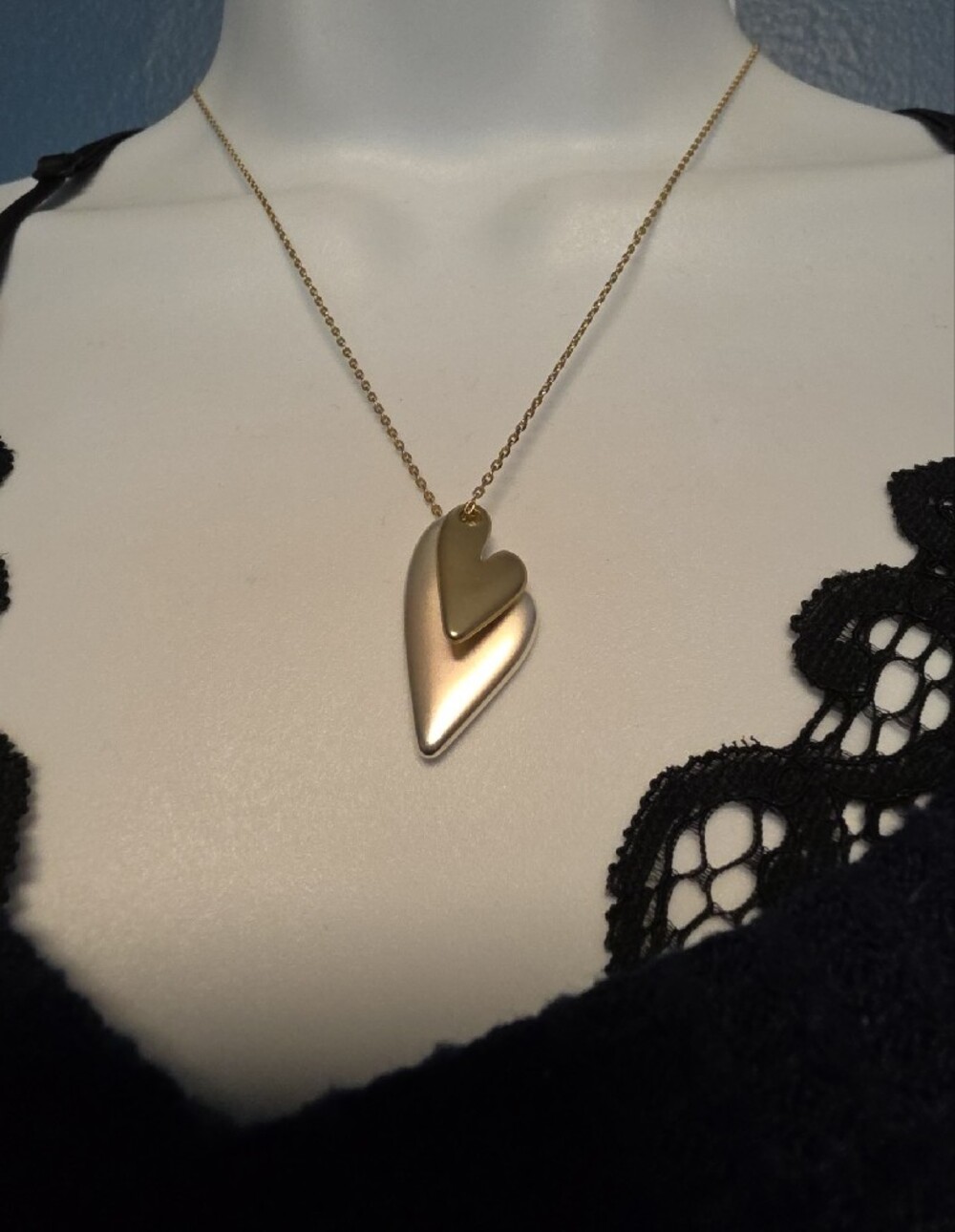 Lucky Brand Brushed Double Heart Pendant Necklace